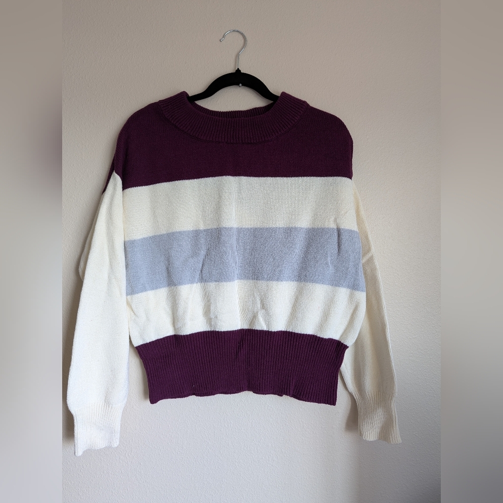 Lucky Brand Purple and Gray Crew Neck Sweater Size S